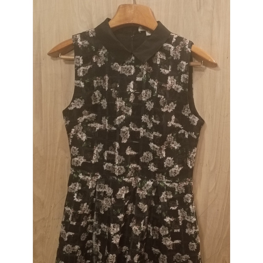 Erin Fetherston Womens Black Floral Peter Pan Collar Sleeveless Mini Dress Size6 - Picture 2 of 9
